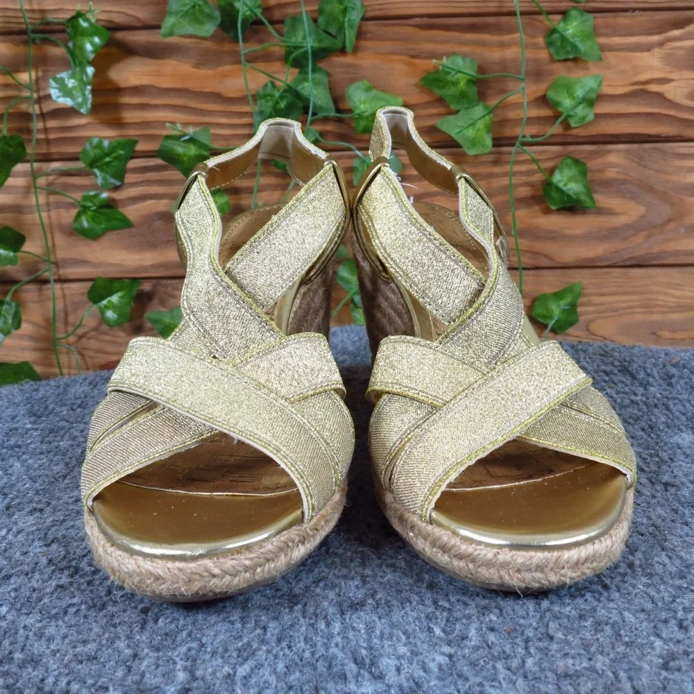 Merona Sying Women Espadrille Wedge Sandals Size 8 Summer Party Gold Metallic